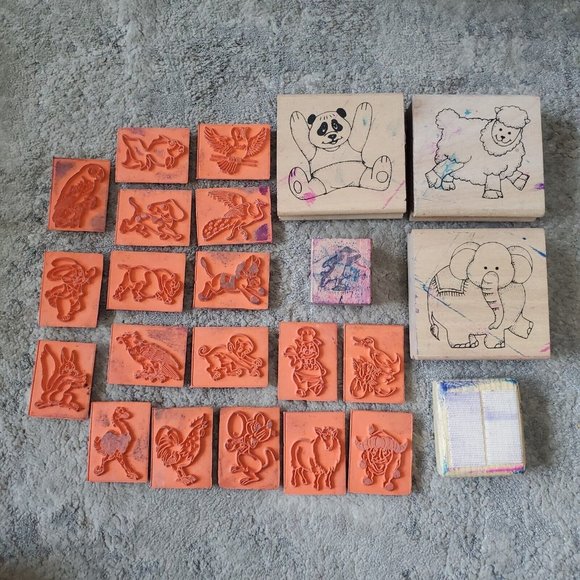Toys Lot Of 22 Rubber Stamps Animal Theme Birds Dog Elephant Fish